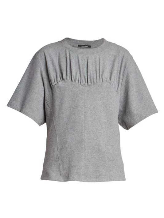 Isabel Marant Zazie Gathered Cotton T-Shirt Light Grey 5 Isabel Marant Zazie Gathered Cotton T-Shirt Light Grey - Image 3