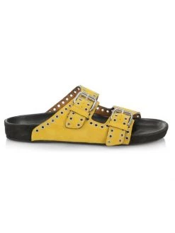 Isabel Marant Lennyo Grommet Suede Slides Yellow -Outlet Isabel Marant Store unnamed file 1554