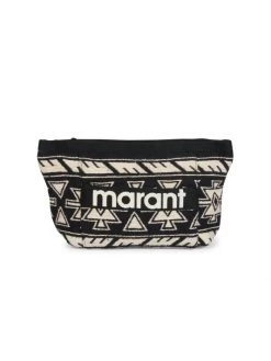 Isabel Marant Powden Geometric-Print Zip Pouch Black Ecru
